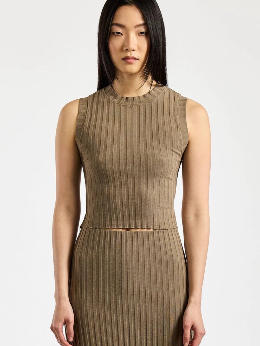 Cotton Citizen Capri Muscle Crop Tank in  Dark Chai